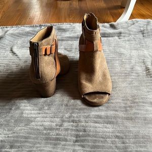 Lucky Brand leather suede, peep-toe booties, size 8